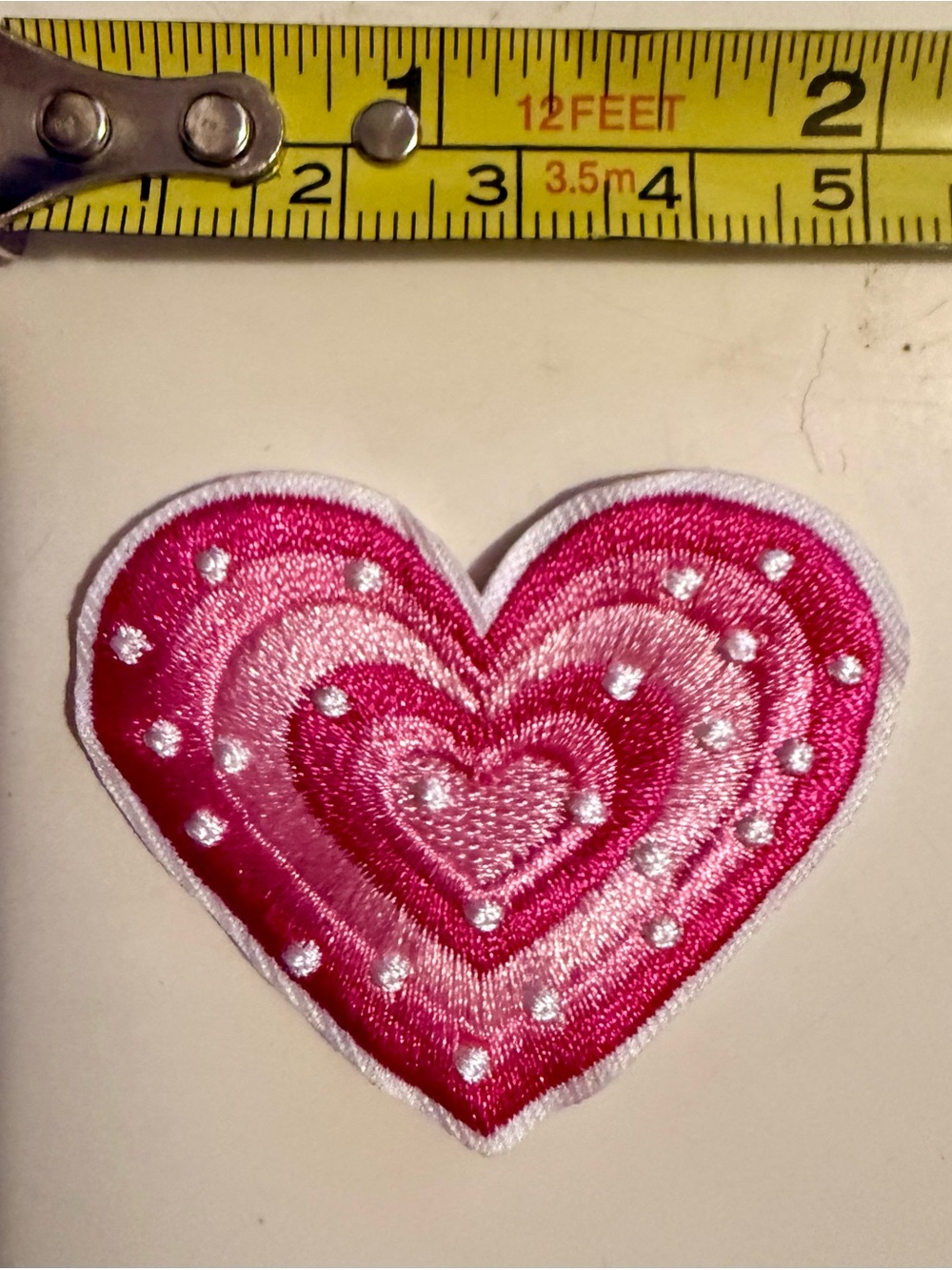 Pink Heart Embroidered Iron-On Patch - Unbranded